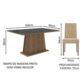Combo Comedor y Sillas Stéfani Marron y Negro 160x80cm Cuadrado de Seis Puestos con Seis Sillas - COMEDORES | Bylmo