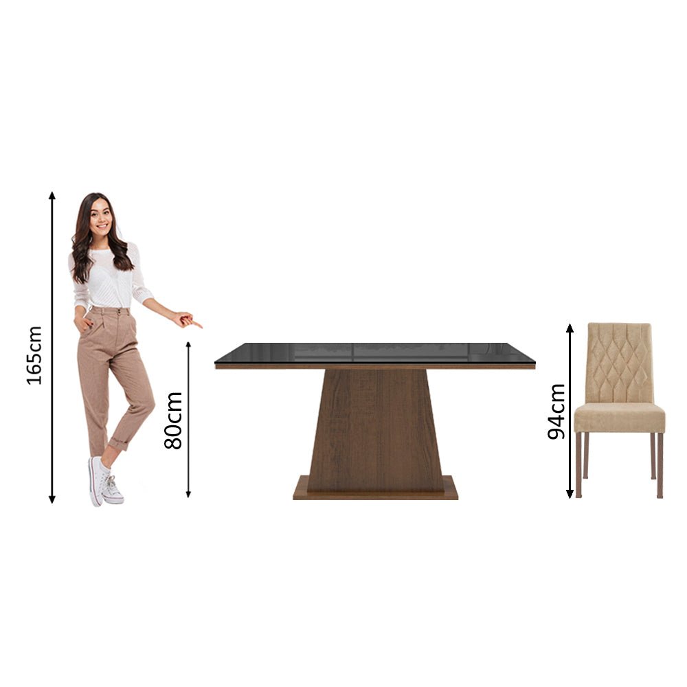 Combo Comedor y Sillas Stéfani Marron y Negro 160x80cm Cuadrado de Seis Puestos con Seis Sillas - COMEDORES | Bylmo