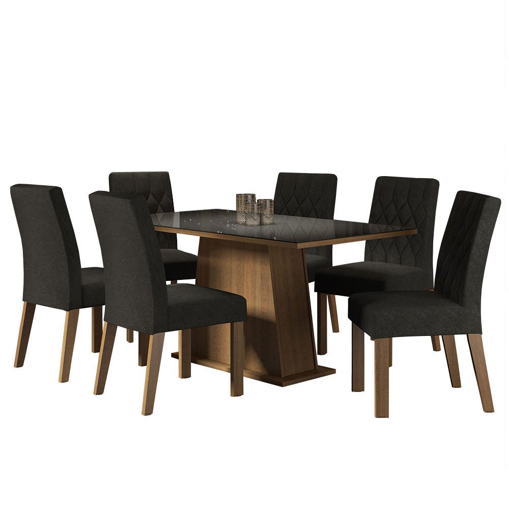 Combo Comedor y Sillas Stéfani Marron y Negro Oxford 160x80cm Cuadrado de Seis Puestos con Seis Sillas - COMEDORES | Bylmo