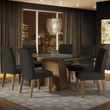Combo Comedor y Sillas Stéfani Marron y Negro Oxford 160x80cm Cuadrado de Seis Puestos con Seis Sillas - COMEDORES | Bylmo