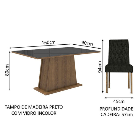 Combo Comedor y Sillas Stéfani Marron y Negro Oxford 160x80cm Cuadrado de Seis Puestos con Seis Sillas - COMEDORES | Bylmo