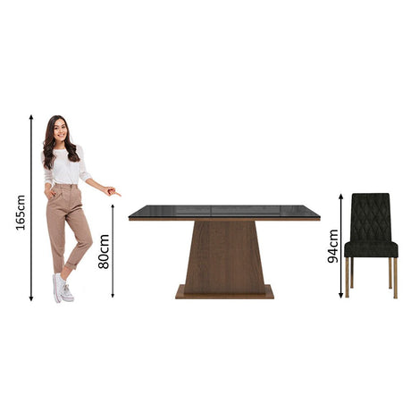 Combo Comedor y Sillas Stéfani Marron y Negro Oxford 160x80cm Cuadrado de Seis Puestos con Seis Sillas - COMEDORES | Bylmo