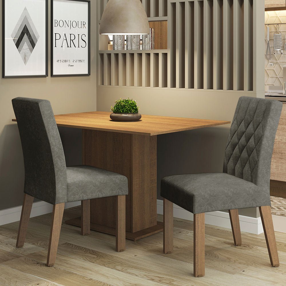 Combo Comedor y Sillas Tainá Marron y Plata 104x78cm Cuadrado de Dos Puestos con Dos Sillas - COMEDORES | Bylmo