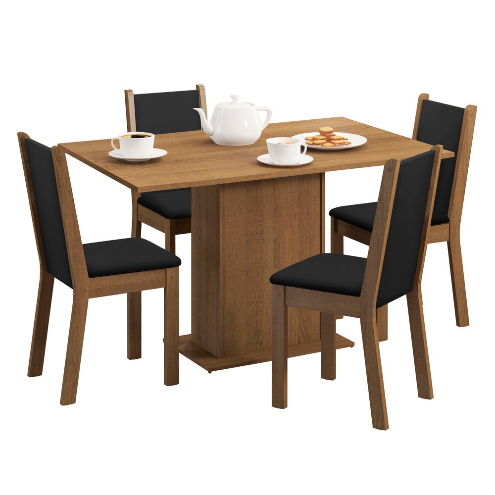 Combo Comedor Y Sillas Talita Marron Y Negro 104x78cm Rectangular De Cuatro Puestos Con Cuatro Sillas - COMEDORES | Bylmo