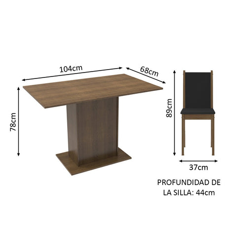 Combo Comedor Y Sillas Talita Marron Y Negro 104x78cm Rectangular De Cuatro Puestos Con Cuatro Sillas - COMEDORES | Bylmo