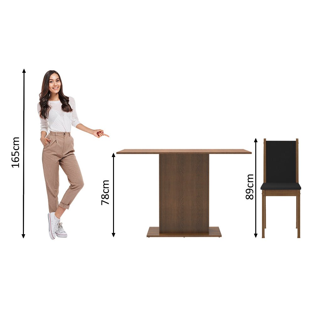 Combo Comedor Y Sillas Talita Marron Y Negro 104x78cm Rectangular De Cuatro Puestos Con Cuatro Sillas - COMEDORES | Bylmo