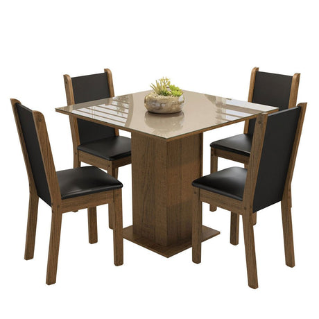Combo Comedor y Sillas Tifani Marron con Crema y Negro 90x78cm Cuadrado de Cuatro Puestos con Cuatro Sillas - COMEDORES | Bylmo
