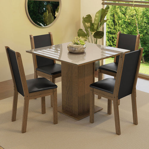 Combo Comedor Y Sillas Tifani Marron Con Crema Y Negro 90x78cm Cuadrado De Cuatro Puestos Con Cuatro Sillas