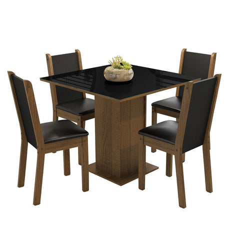 Combo Comedor y Sillas Tifani Marron y Negro 90x78cm Cuadrado de Cuatro Puestos con Cuatro Sillas - COMEDORES | Bylmo