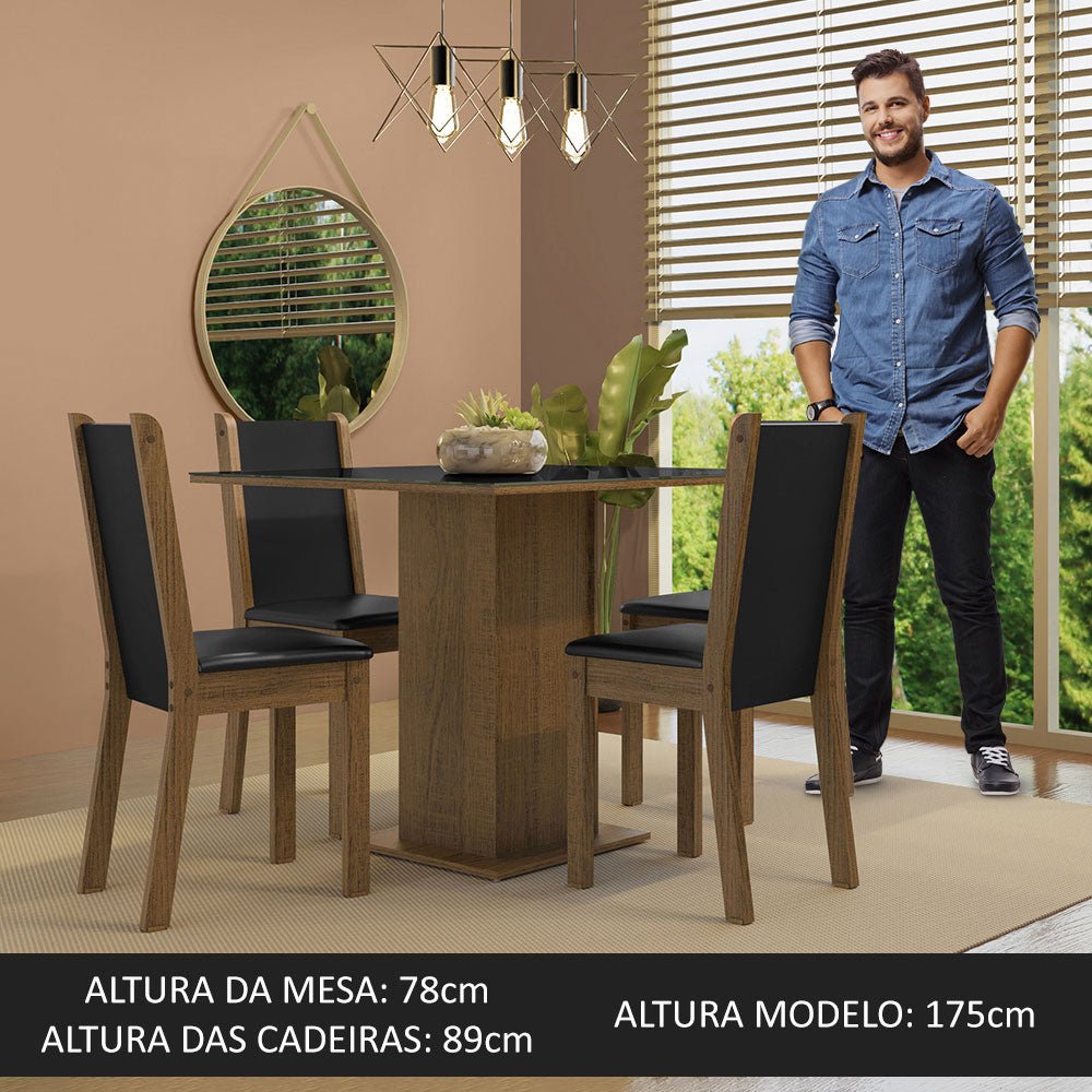 Combo Comedor y Sillas Tifani Marron y Negro 90x78cm Cuadrado de Cuatro Puestos con Cuatro Sillas - COMEDORES | Bylmo