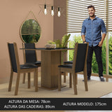 Combo Comedor y Sillas Tifani Marron y Negro 90x78cm Cuadrado de Cuatro Puestos con Cuatro Sillas - COMEDORES | Bylmo