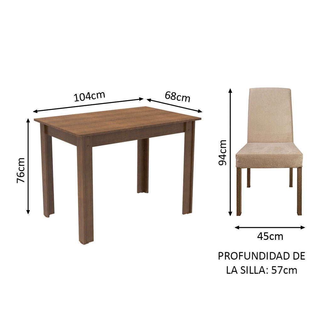 Combo Comedor y Sillas Vic Marron 104x76cm Cuadrado de Dos Puestos con Dos Sillas - COMEDORES | Bylmo