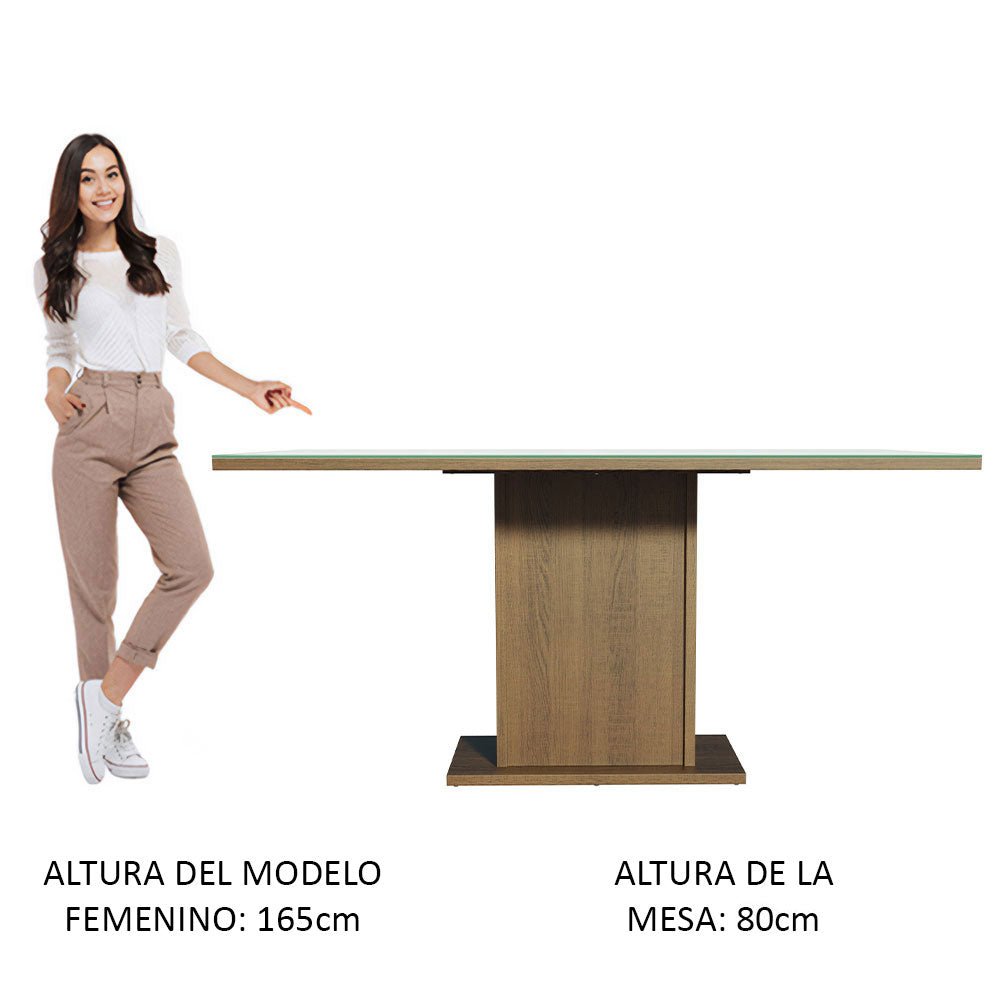 Comedor Marron y Gris 160x79cm Rectangular de Seis Puestos Sin Sillas y con Encimera con Vidrio - COMEDORES | Bylmo