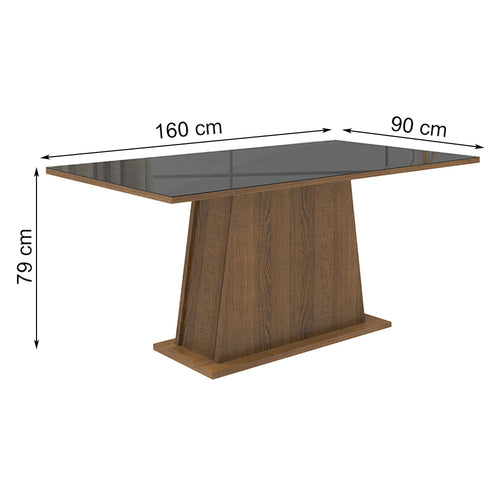 Comedor Marron Y Negro 160x79cm Rectangular De Un Puesto Sin Sillas Y Encimera De Vidrio