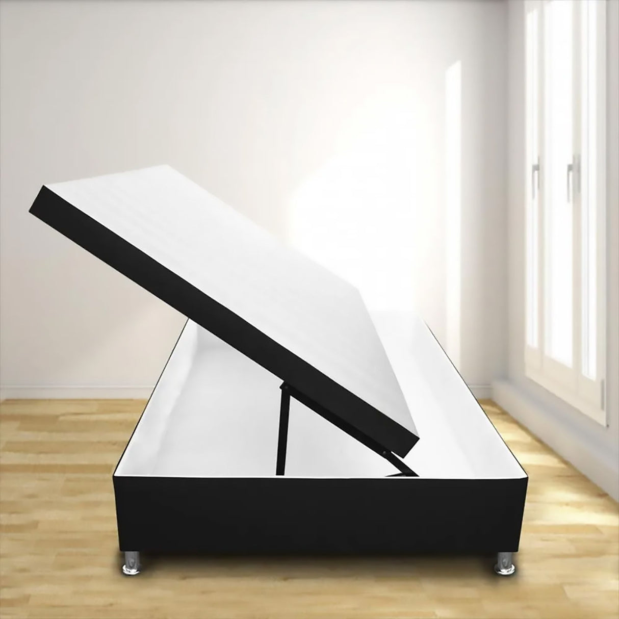 Cama Baúl Negro 100x43Cm Para Cochón Sencillo 100 X 190 Cm de Apertura Horizontal - CAMAS | Bylmo