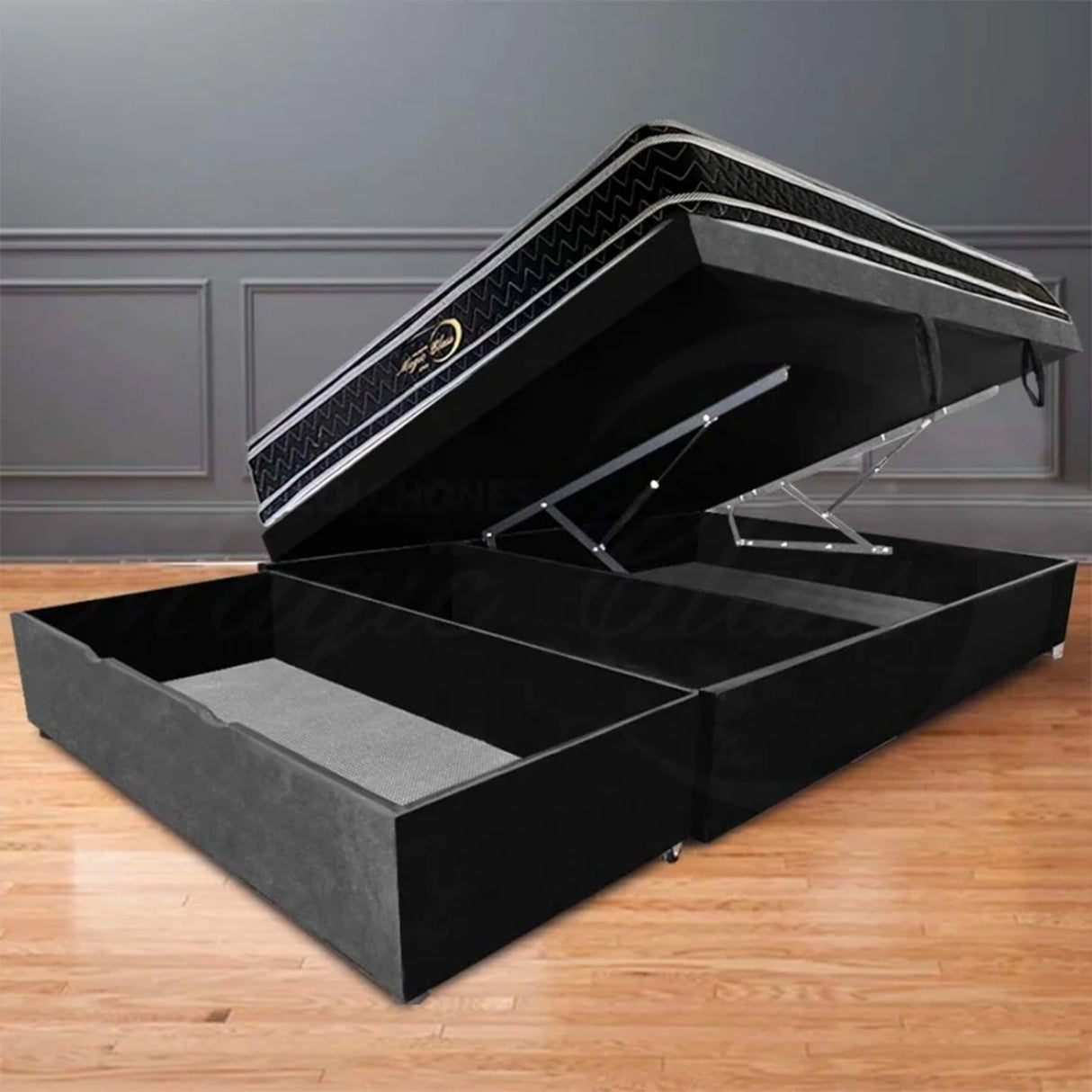 Cama Baúl Sall Negro 120x43Cm Para Cochón Semidoble 120 X 190 Cm Con Cajones - CAMAS | Bylmo