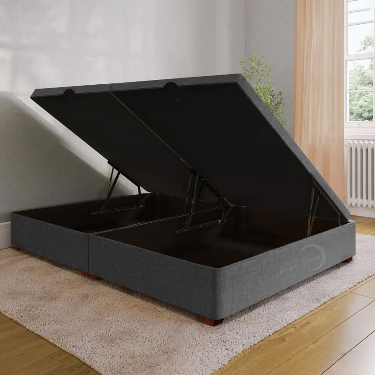 Cama Baúl Gris 160x43Cm Para Cochón Queen 160 X 190 Cm de Apertura Hidráulica - CAMAS | Bylmo