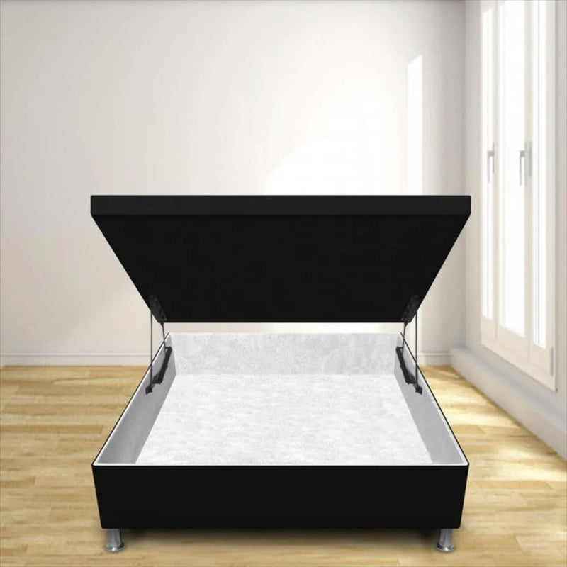 Cama Baúl Negro 120x43cm Para Cochón Semidoble 120 X 190 Cm De Apertura Vertical