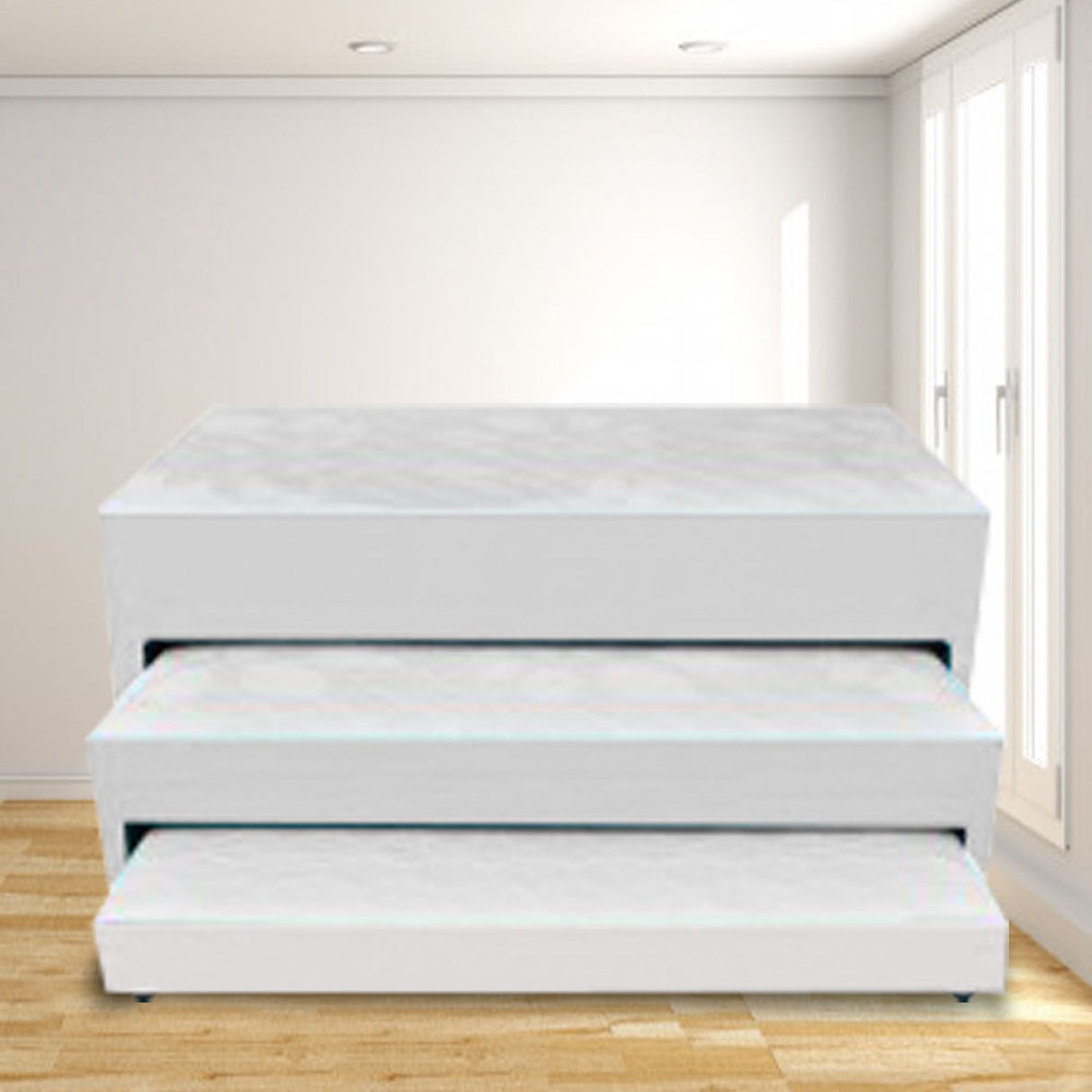 Cama Nido Dividida Blanco 120x68Cm Para Cochón Semidoble 120 X 190 Cm De Tres Niveles con Colchón Superior Incorporado - CAMAS | Bylmo