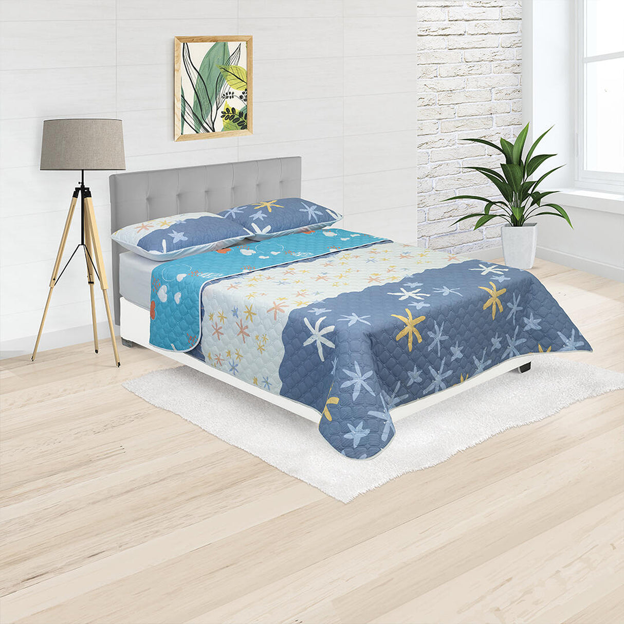 Cubrelecho Termosellado Azul 140x190cm Doble Faz de Corazones - TENDIDOS Y CUBRELECHOS | Bylmo