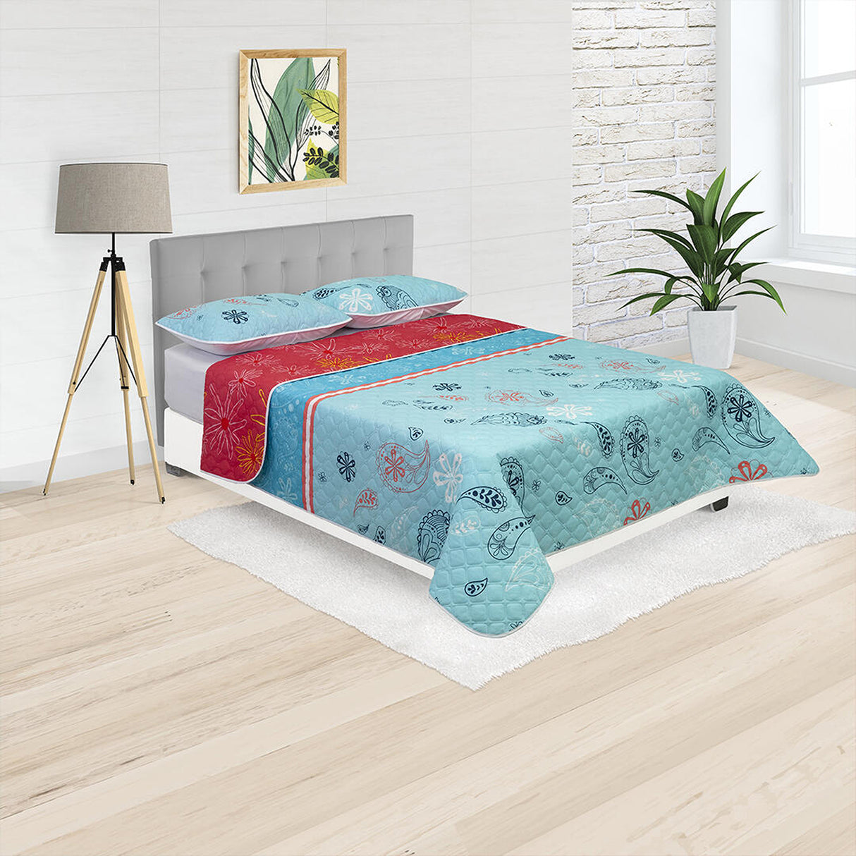 Cubrelecho Termosellado Coral y Blanco 140x190cm Doble Faz de Flores - TENDIDOS Y CUBRELECHOS | Bylmo