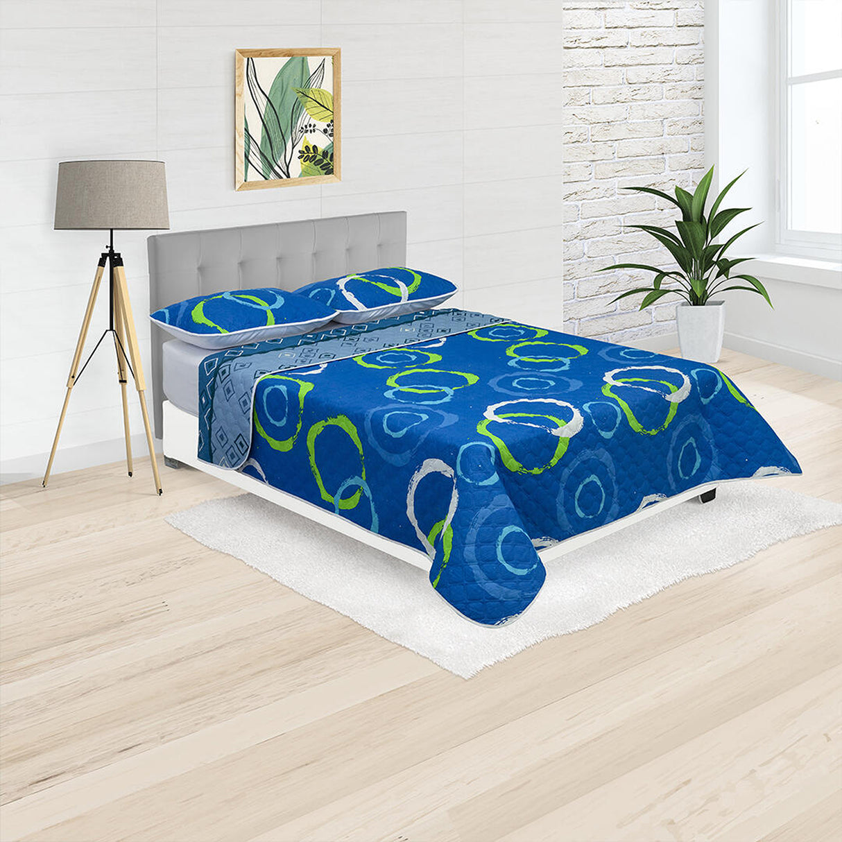 Cubrelecho Termosellado Azul 140x190cm Doble Faz de Circulos - TENDIDOS Y CUBRELECHOS | Bylmo
