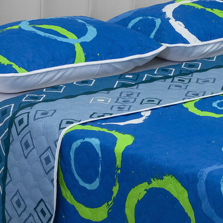 Cubrelecho Termosellado Azul 140x190cm Doble Faz de Circulos - TENDIDOS Y CUBRELECHOS | Bylmo