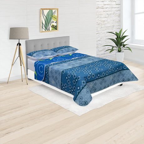 Cubrelecho Termosellado Azul 140x190cm Doble Faz de Circulos - TENDIDOS Y CUBRELECHOS | Bylmo