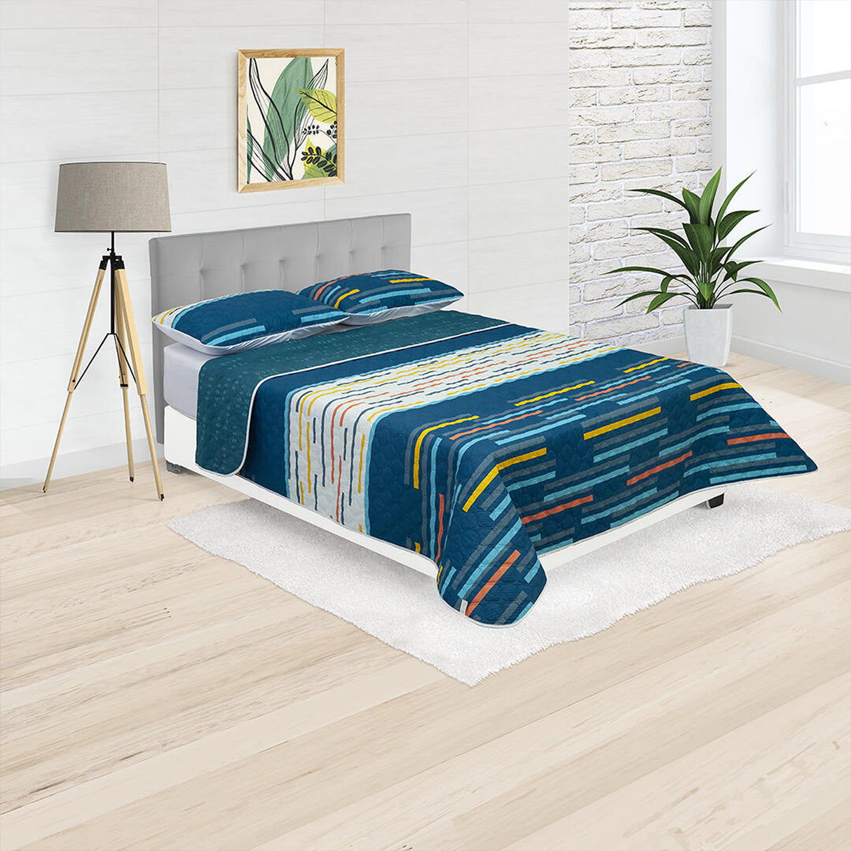 Cubrelecho Termosellado Verde Menta 140x190cm Doble Faz de Triangulos - TENDIDOS Y CUBRELECHOS | Bylmo