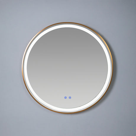 Espejo de Baño 80x80cm Redondo con Marco Metalico Dorado y con Sistema Led Touch - ESPEJOS DE BANHO | Bylmo