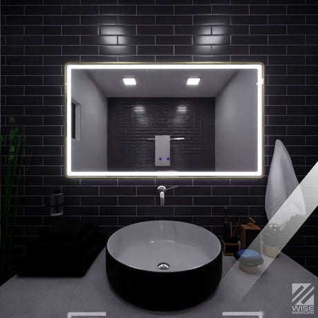 Espejo de Baño 120x70cm Rectangular con Marco Metalico Dorado y con Sistema Led Touch - ESPEJOS DE BANHO | Bylmo