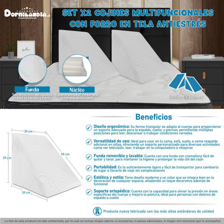 Set X 2 Cojines Multifuncionales masajeadores Blanco Triangular Hipoalergénico - COJINES | Bylmo