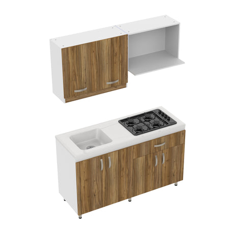 Cocina Ambar Blanco y Gracia 150x212cm Con Meson de Marmol Sintético y Estufa Esmaltada - COCINAS | Bylmo