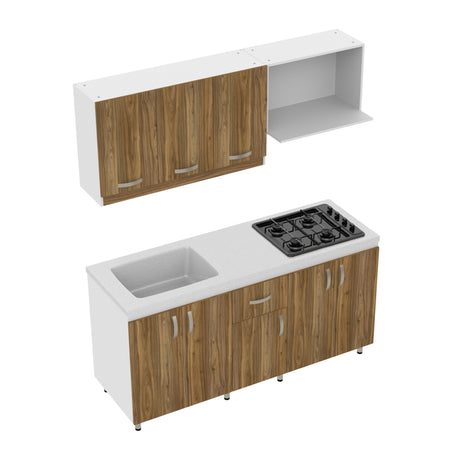 Cocina Ambar Blanco y Gracia 180x213cm Con Meson de Marmol Sintético y Estufa - COCINAS | Bylmo
