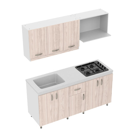 Cocina Ambar Blanco y Soder 180x213cm Con Meson de Marmol Sintético y Estufa - COCINAS | Bylmo