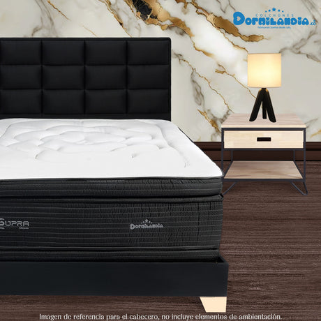 Cabecero Londres Negro 140x120cm con Acabado Abullonado para Cama Doble - CABECEROS | Bylmo