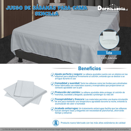 Juego de Sabanas Blanco para Cama Sencilla 100 x 190 Cm Hipoelergénicas y Antiácaros - SABANAS | Bylmo