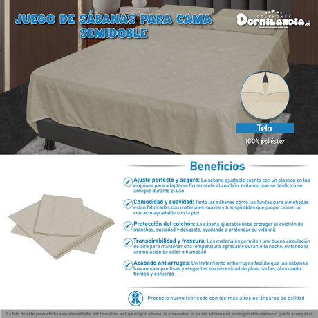 Juego de Sabanas Beige para Cama Semidoble 120 X 190 Cm Hipoelergénicas y Antiácaros - SABANAS | Bylmo