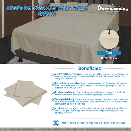 Juego de Sabanas Beige para Cama Queen 160 X 190 Cm Hipoelergénicas y Antiácaros - SABANAS | Bylmo