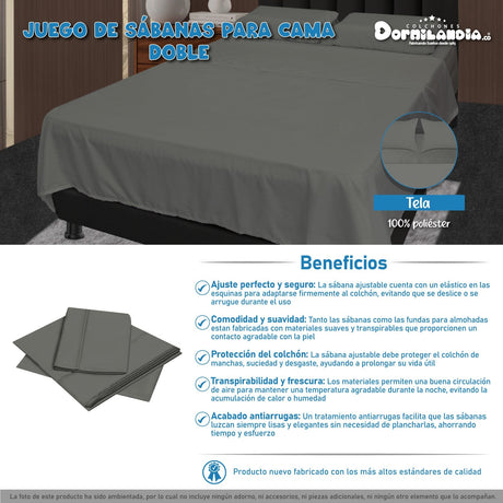 Juego de Sabanas Gris para Cama Doble 140 X 190 Cm Hipoelergénicas y Antiácaros - SABANAS | Bylmo