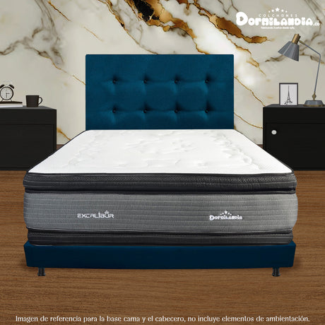 Combo Base Cama Dividida y Cabecero Dublín Azul 200x200cm Con Patas - CAMAS | Bylmo
