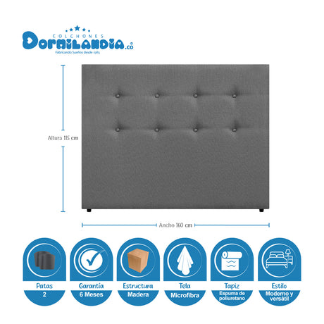 Combo Base Cama Dividida y Cabecero Dublín Gris 160x190cm Con Patas - CAMAS | Bylmo