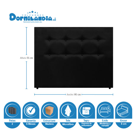 Combo Base Cama Dividida y Cabecero Dublín Negro 140x190cm Con Patas - CAMAS | Bylmo