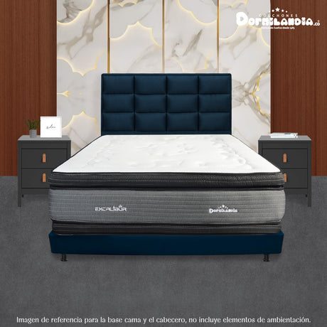 Combo Base Cama Dividida y Cabecero Londres Azul 160x190cm Con Patas - CAMAS | Bylmo