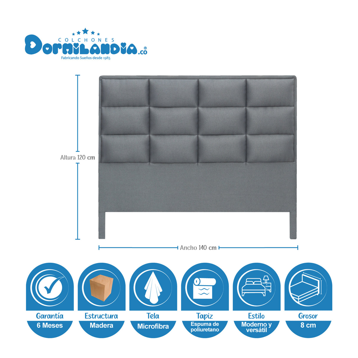 Combo Base Cama Dividida y Cabecero Londres Gris 140x190cm Con Patas - CAMAS | Bylmo