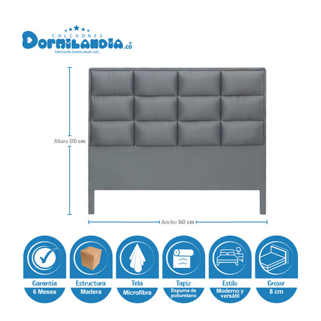 Combo Base Cama Dividida y Cabecero Londres Gris 160x190cm Con Patas - CAMAS | Bylmo