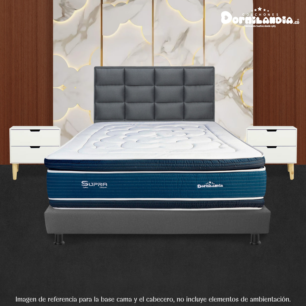 Combo Base Cama Dividida y Cabecero Londres Gris 200x200cm Con Patas - CAMAS | Bylmo