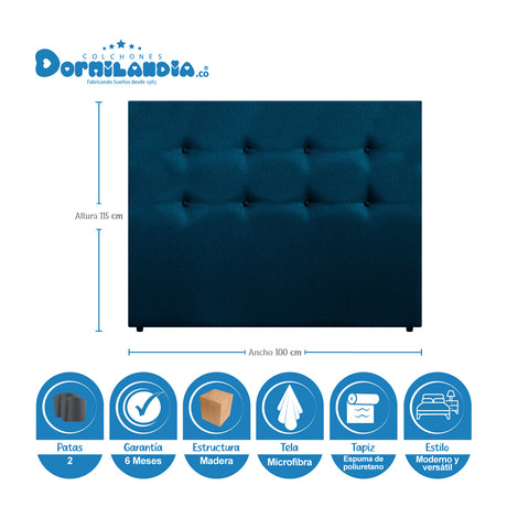 Combo Base Cama y Cabecero Dublín Azul 100x190cm Con Patas - CAMAS | Bylmo