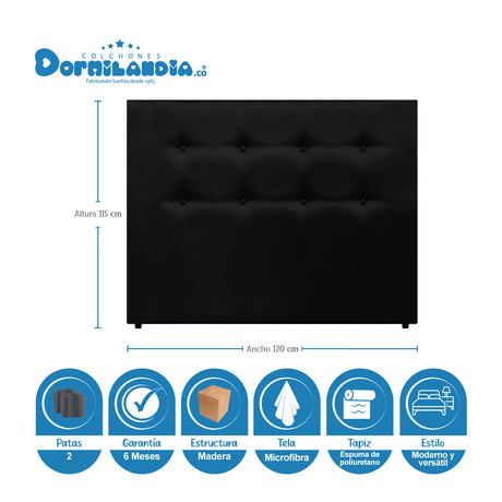 Combo Base Cama y Cabecero Dublín Negro 120x190cm Con Patas - CAMAS | Bylmo