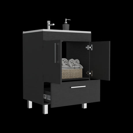 Mueble para Lavamanos Velloc Wengue 60x85cm con Lavamanos y Un Cajón - MUEBLES PARA LAVAMANOS | Bylmo